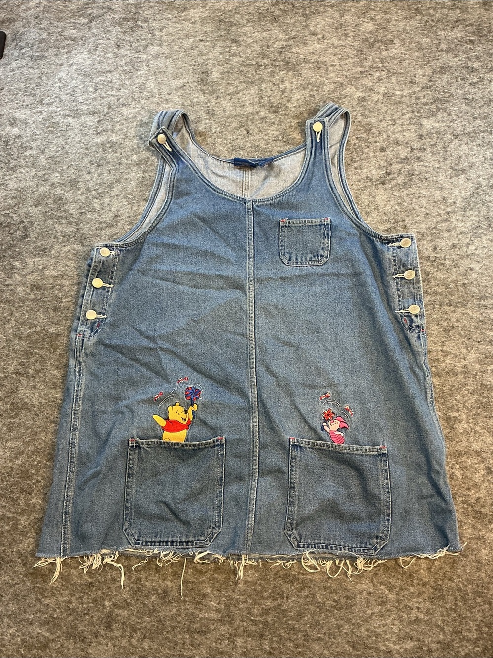 Disney Vintage 90s Denim Mini Dress with Winnie the Pooh Embroidery Size XL
